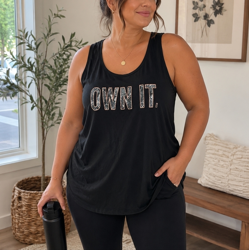 Torrid Active Black Scoop Neck Tank Top Women’s 3X OWN IT Leopard Print Graphic